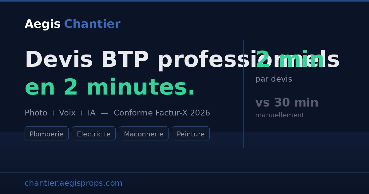 Aperçu de l'application Aegis Chantier — devis BTP généré par photo en 2 minutes